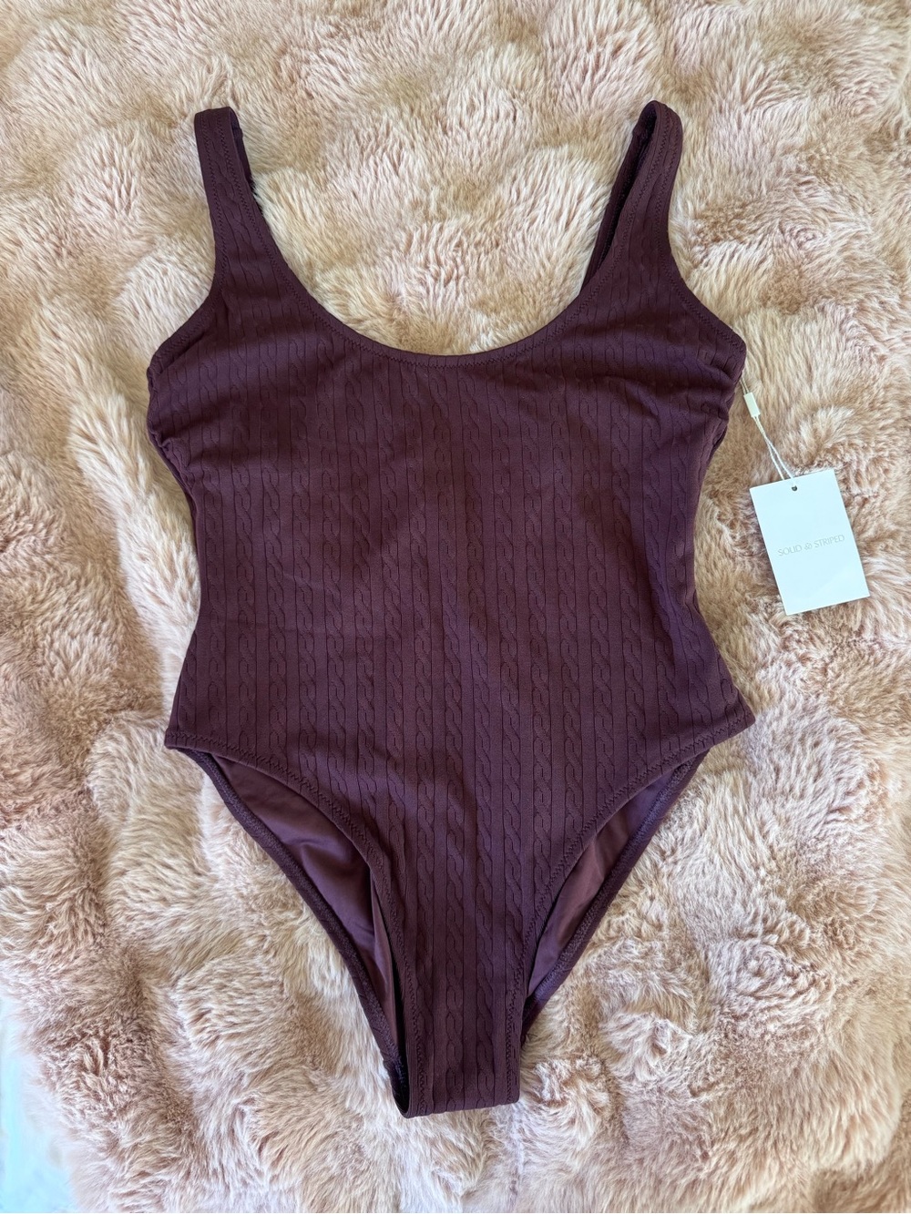 NWT Solid & Striped Hailey One Piece Cable Jacquard Swimsuit in Raisin Brown M